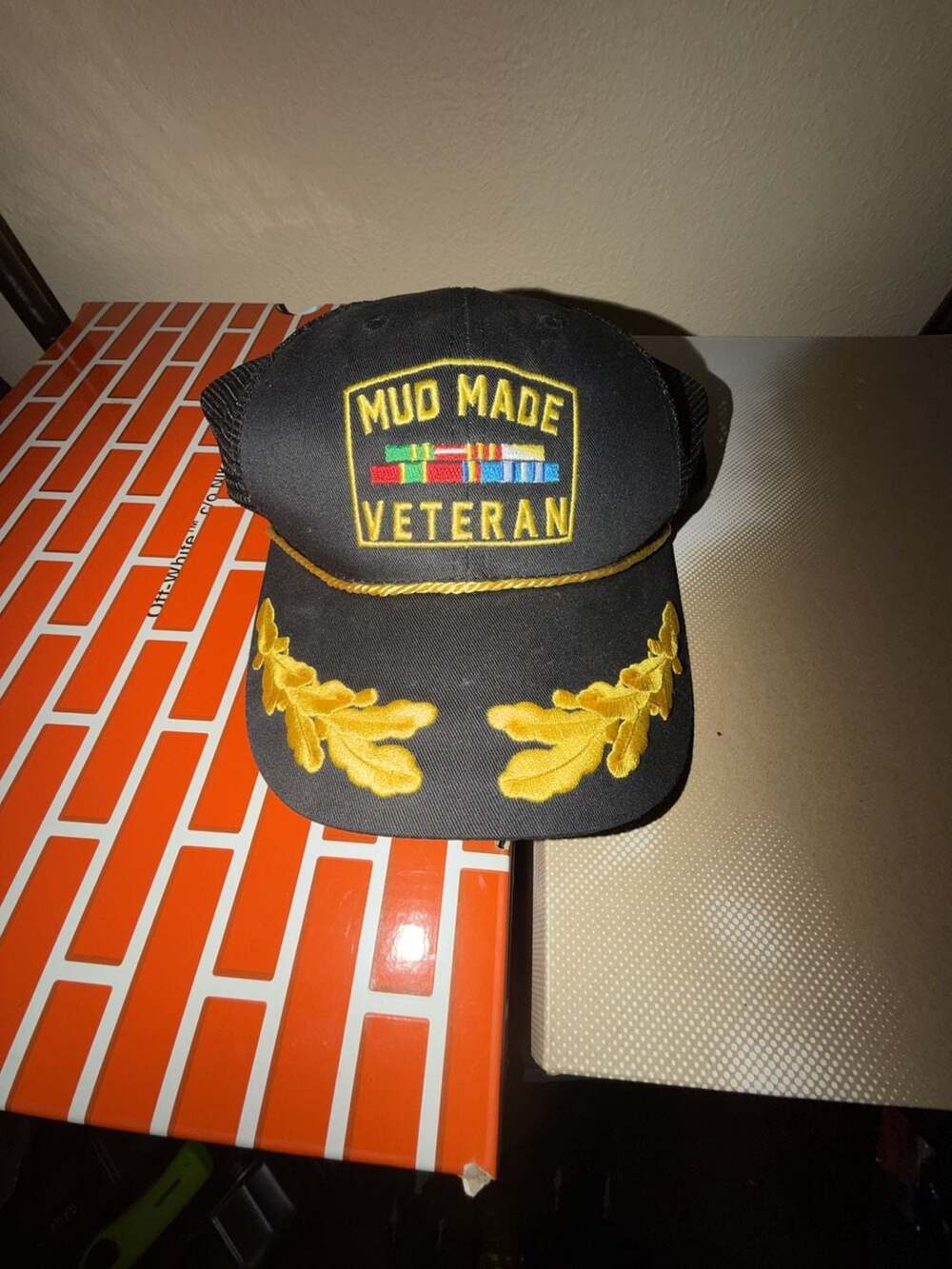 Mud Made Veteran Trucker Hat One Size Black Mesh Cap Scrambled Eggs